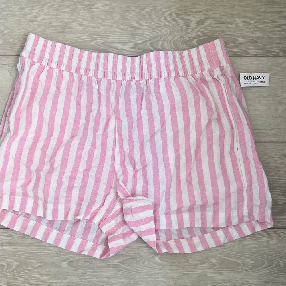 Old Navy Women's High Waist Pink and White Striped Shorts